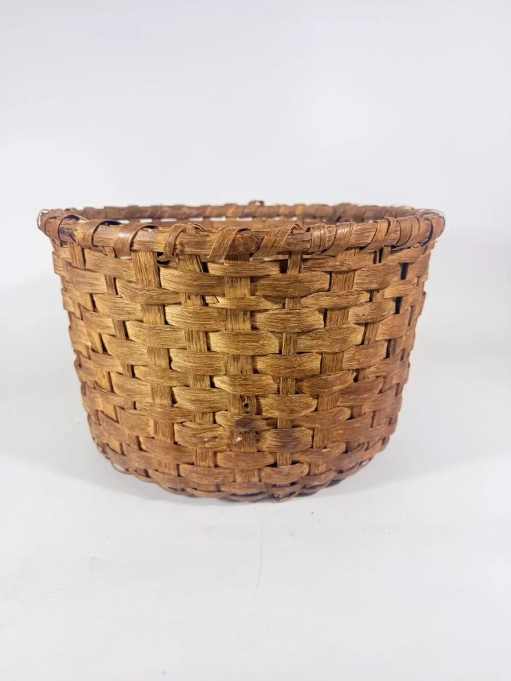 Basket Antique Splint Oak Woven Cotten Harvest Picking North Carolina Handmade